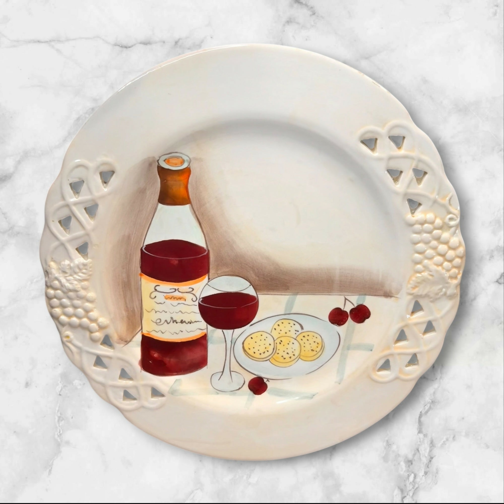 Wine & Cheese Ceramic Dinner Plates | Set of 3 | Gently Used