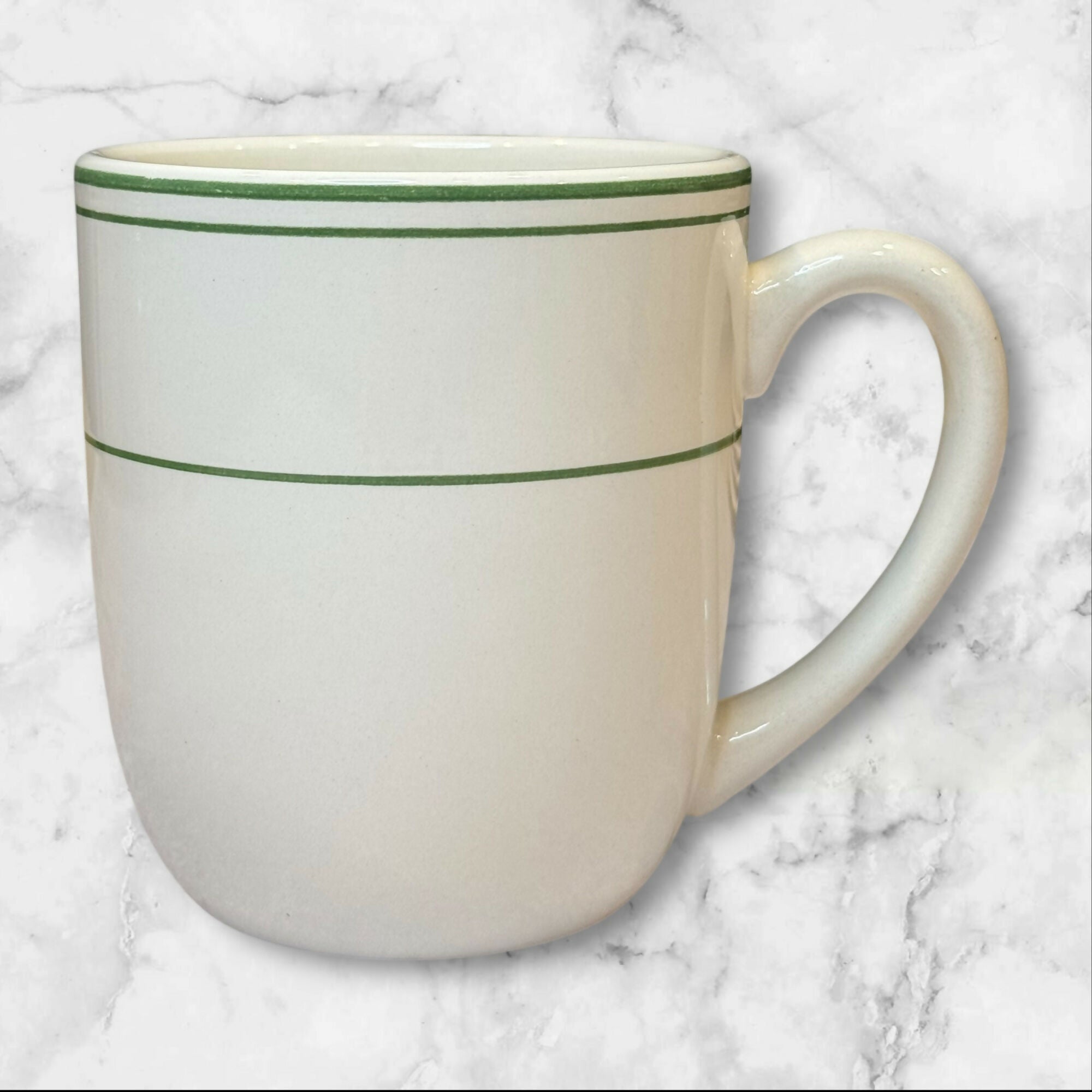 Pottery Barn Bistro Green Rim Stoneware Mugs | Set of 4 | Excellent Condition