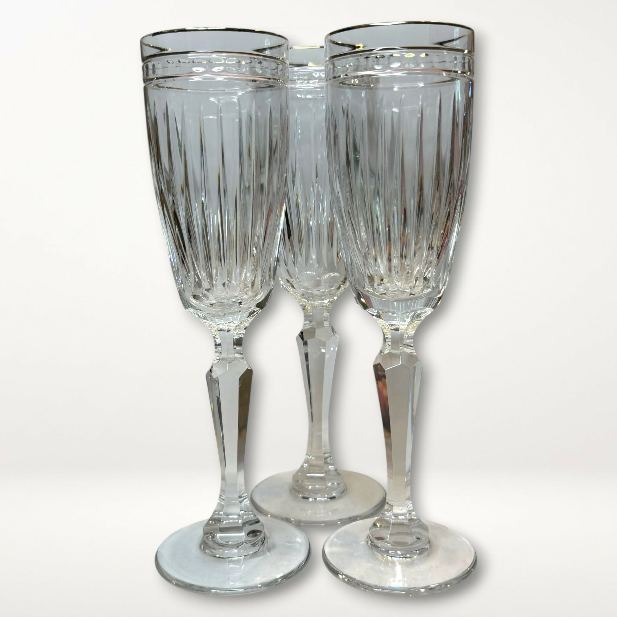 Waterford Hanover Gold Crystal Champagne Flutes | Set of 3 | Vintage
