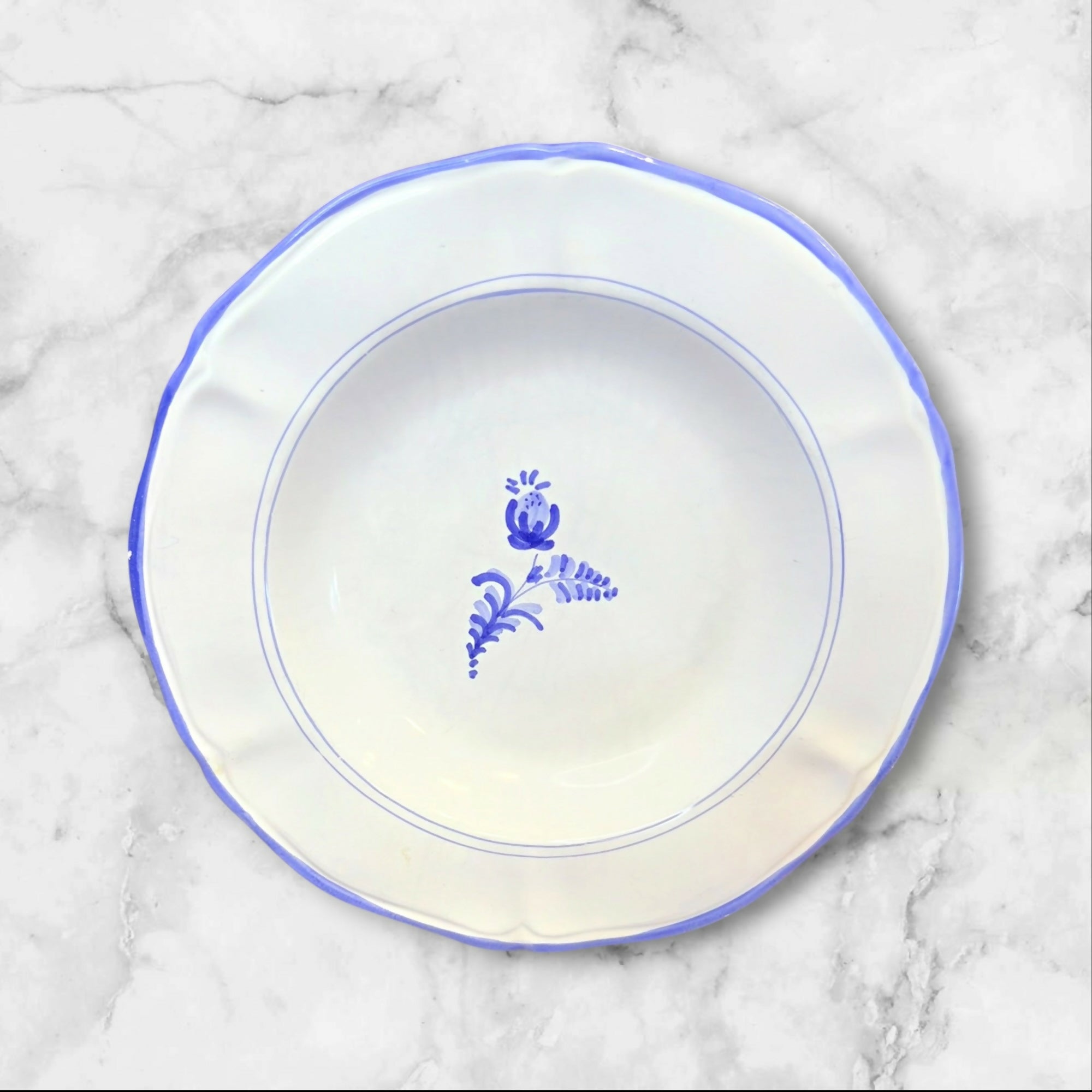 Crate & Barrel Italian Blue Floral Scalloped Bowls | Set of 4 | Rare