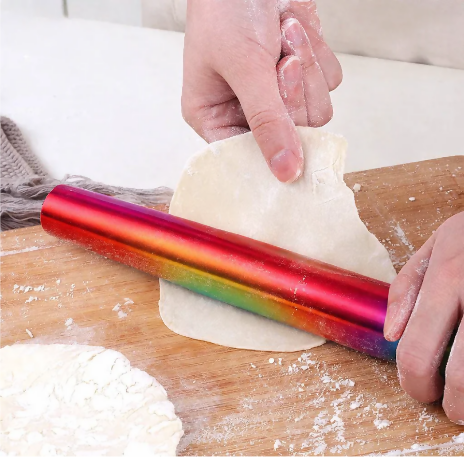Anygleam Red Rainbow Stainless Steel Rolling Pin – 1 Pc Professional Buffet & Restaurant Kitchenware