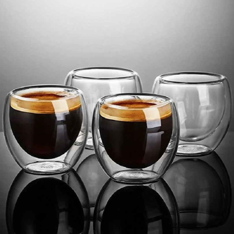 Anygleam Tea Cups 6Pcs Insulated Espresso Double Wall Shot Glass Drinkware