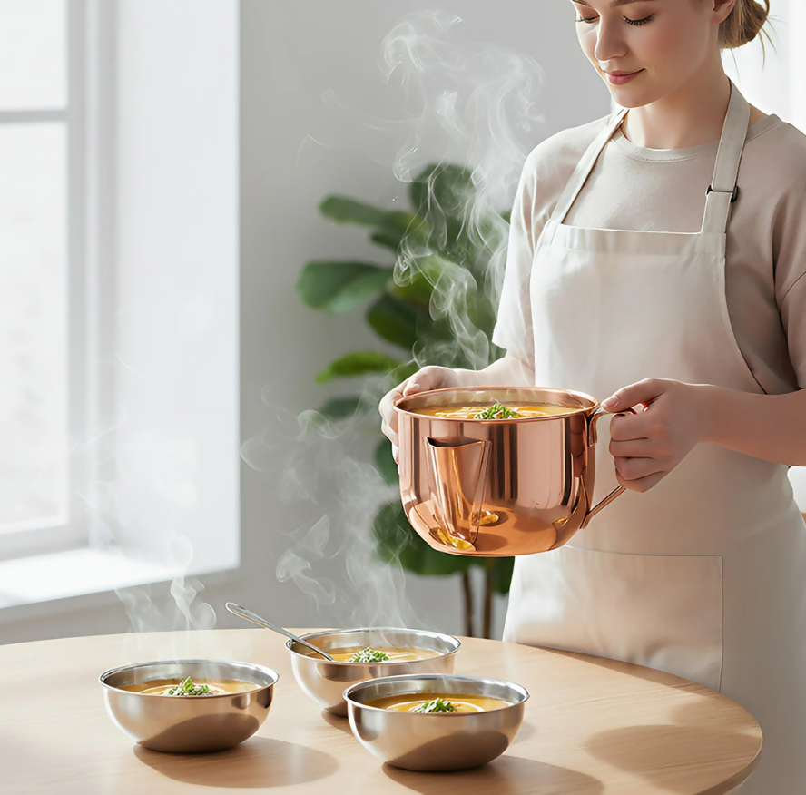 Anygleam Rose Gold Stainless Steel Separator Pot 1000ML – Golden Oil Filter Bowl for Soup, Gravy, Water & Fat Removal Kitchen Tool
