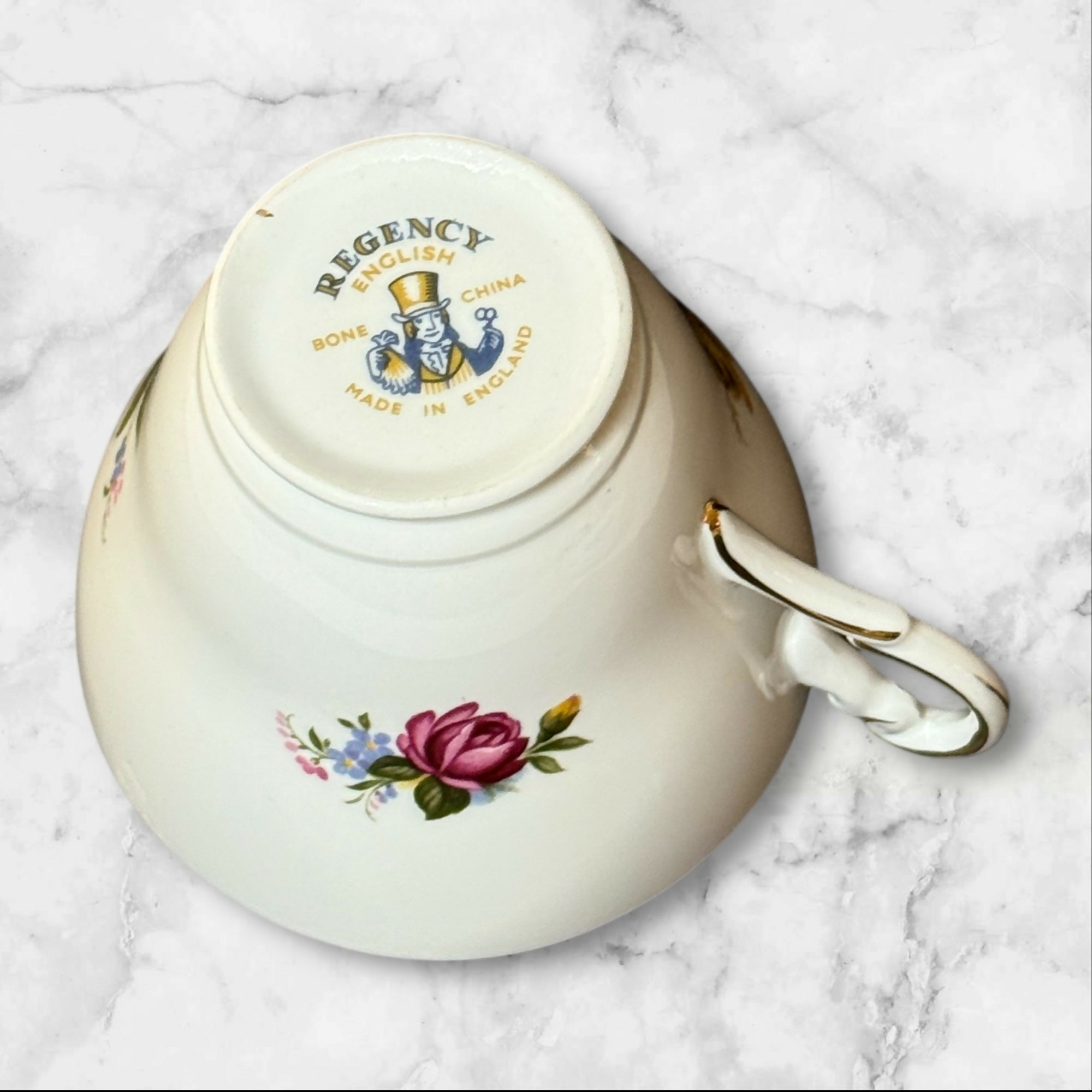 Regency English Bone China Teacup & Saucer | Floral Rose Pattern | England