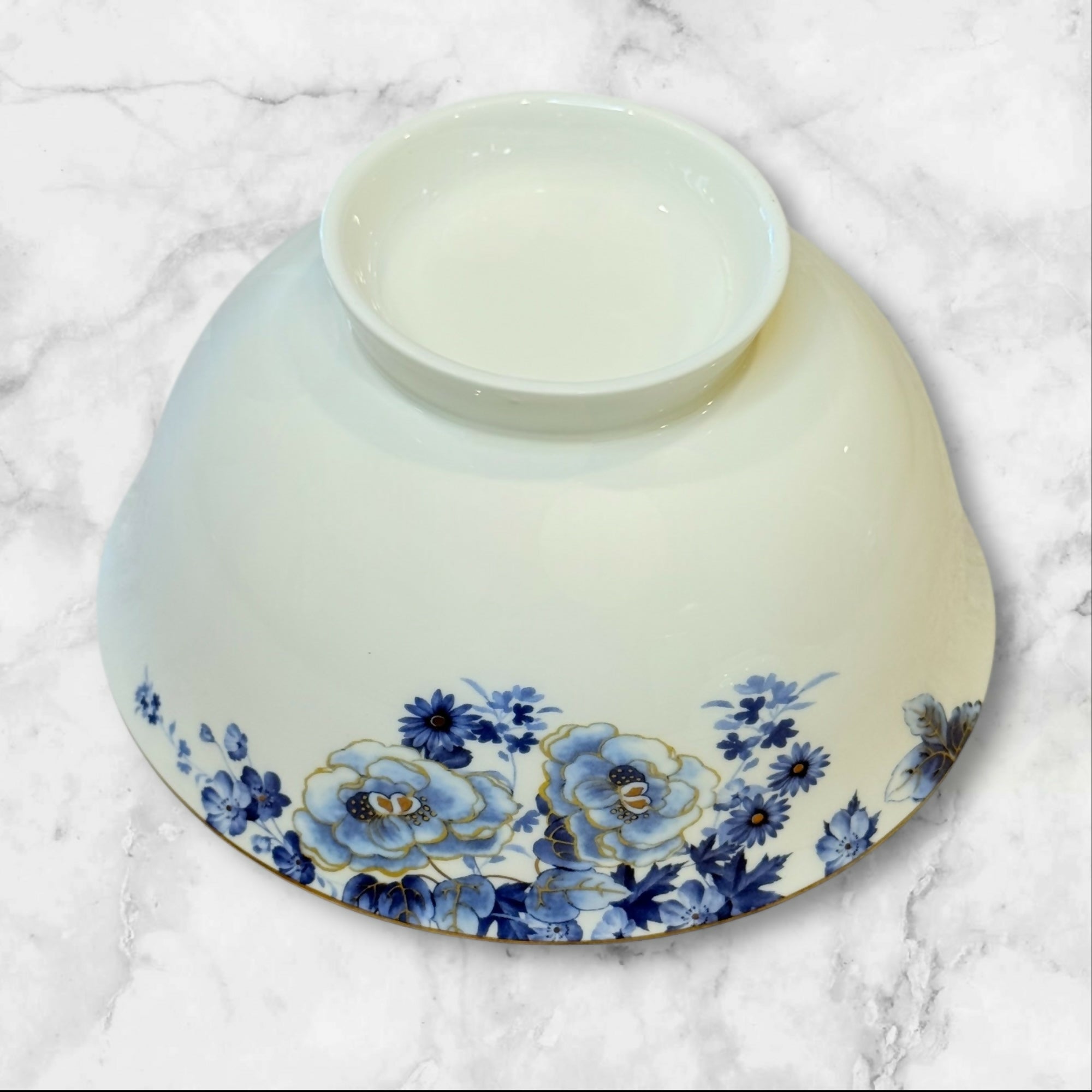 Vintage Blue Floral Footed Porcelain Bowls | Set of 4 | Excellent