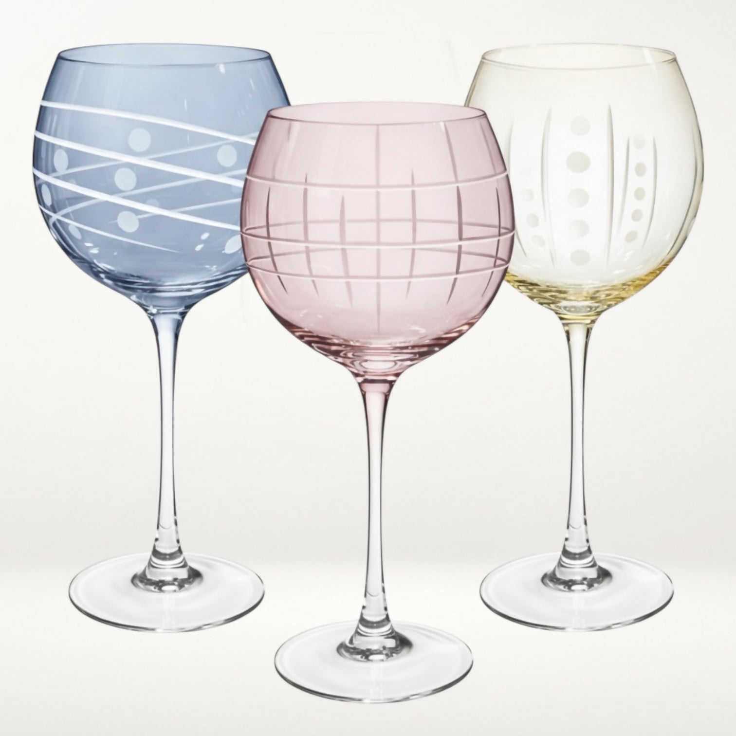 Hand Blown Colored Crystal Wine Glasses | Set of 3 | Multicolor | Excellent Condition