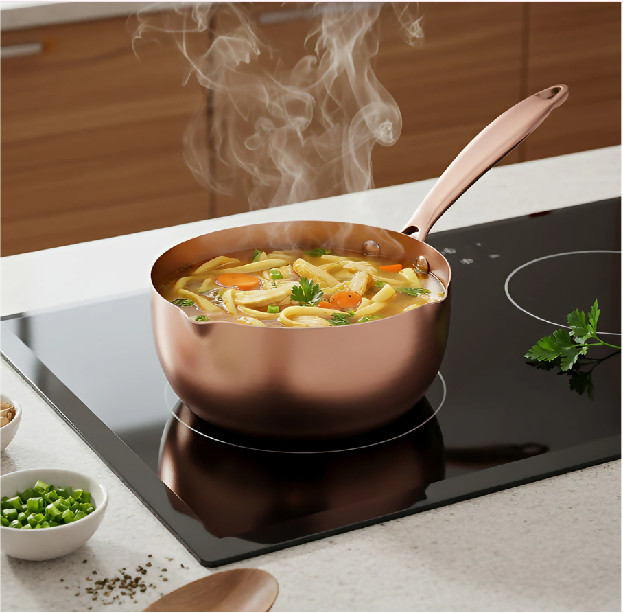 Anygleam Stock Pot Rose Gold Non-Stick Stainless Steel Kitchen Snow Pan Noodle Soup with Lid Cooker Universal Cookware