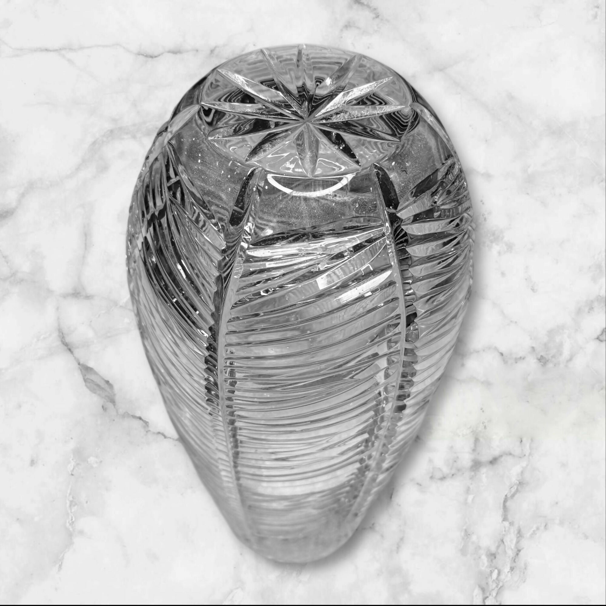 Heavy Lead Crystal Herringbone Vase | Tall Clear Glass | Excellent Condition