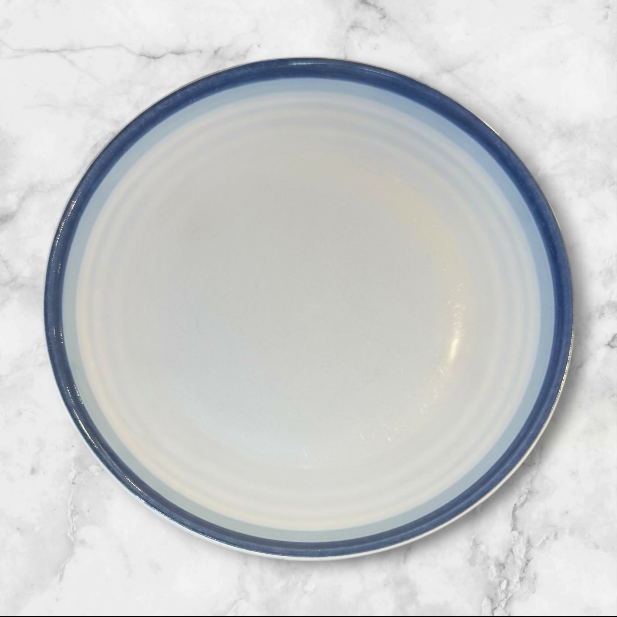 Pfaltzgraff Sky Dinner Plates Set of 4 Blue Rim Stoneware Excellent