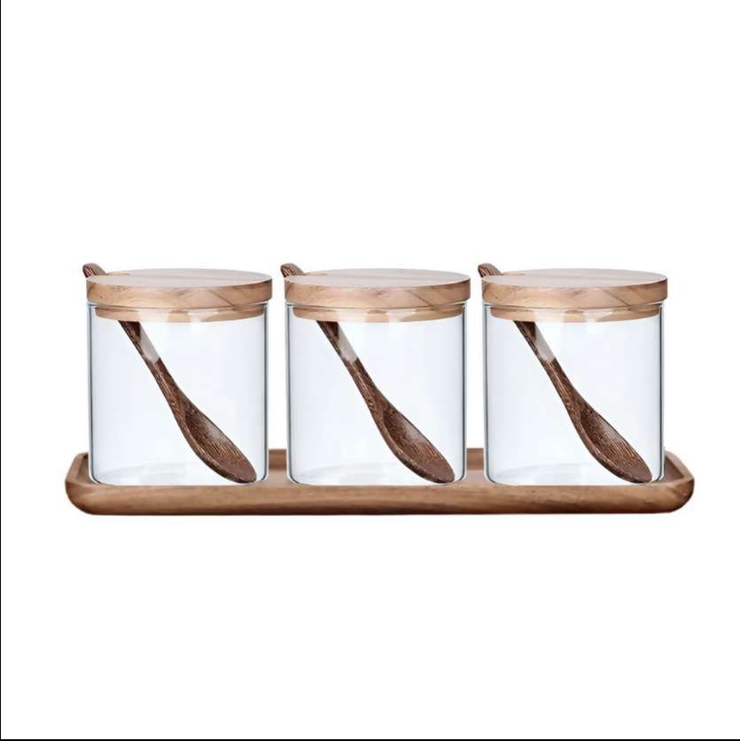 Anygleam Transparent 3pcs Spice Jars Glass Food Kitchen Tableware