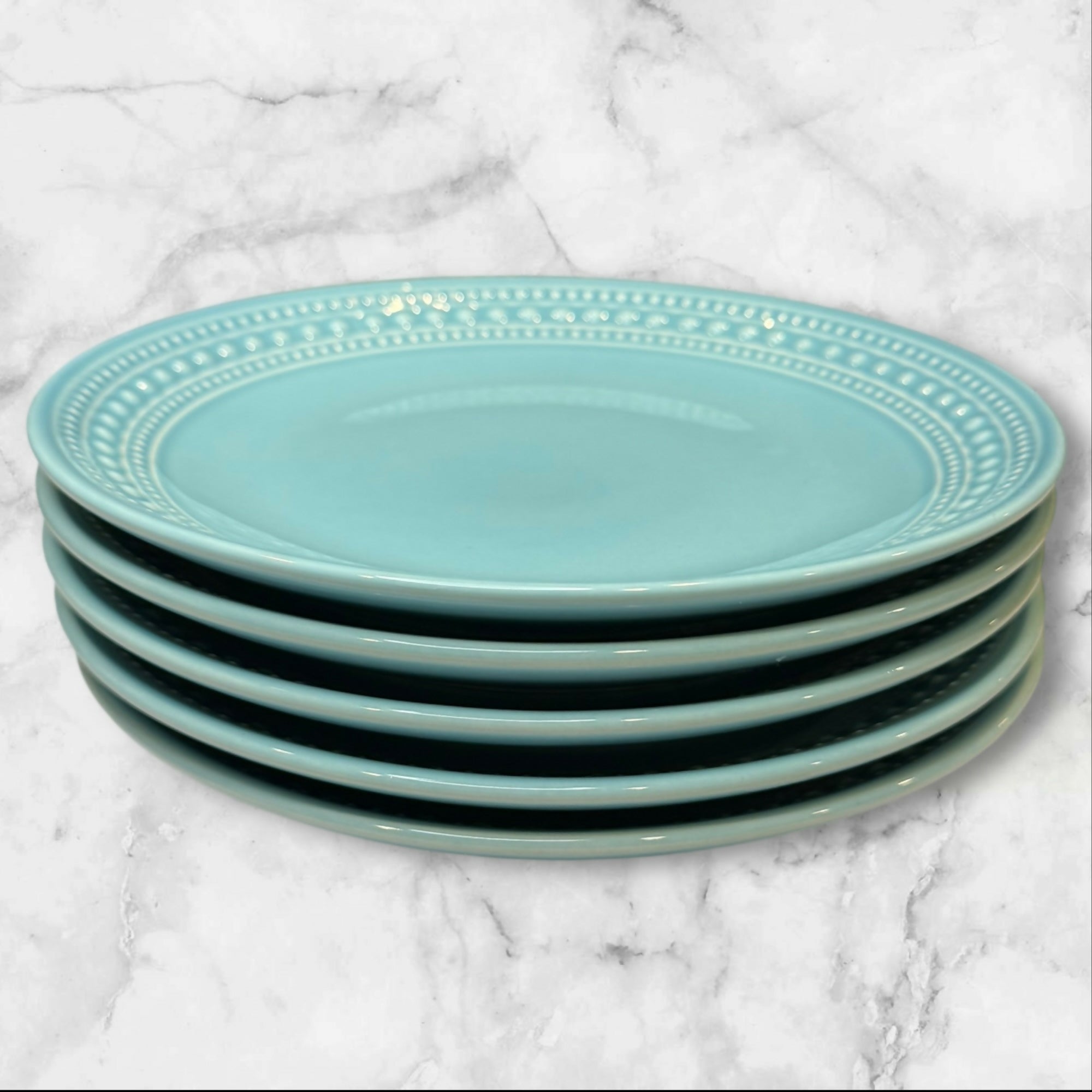 Matceramica Seafoam Beaded Salad Plates | Set of 5 | Excellent Condition
