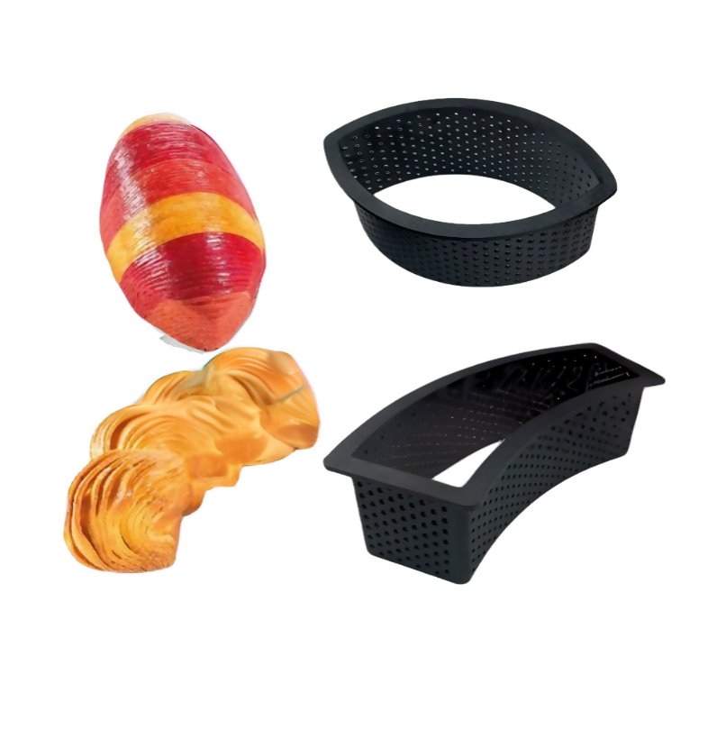 Anygleam Mousse Molder 2PC Black Oval And Trapezoidal Perforated Ring Baking Non Stick Pastry Tools