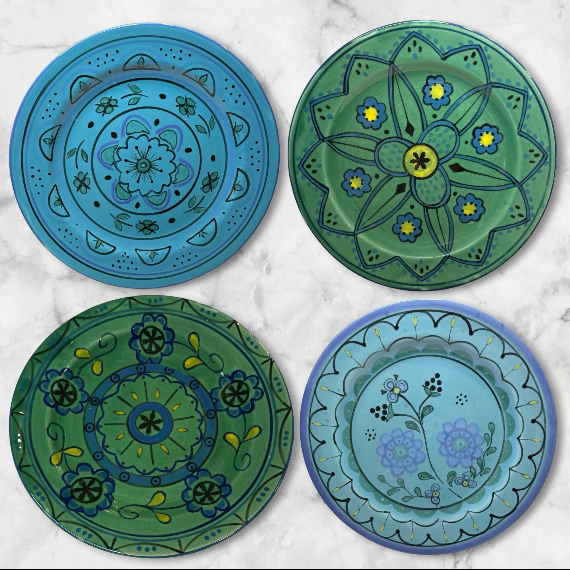 Anthropologie Hand Painted Boho Dinner Plates | Set of 4 | Excellent