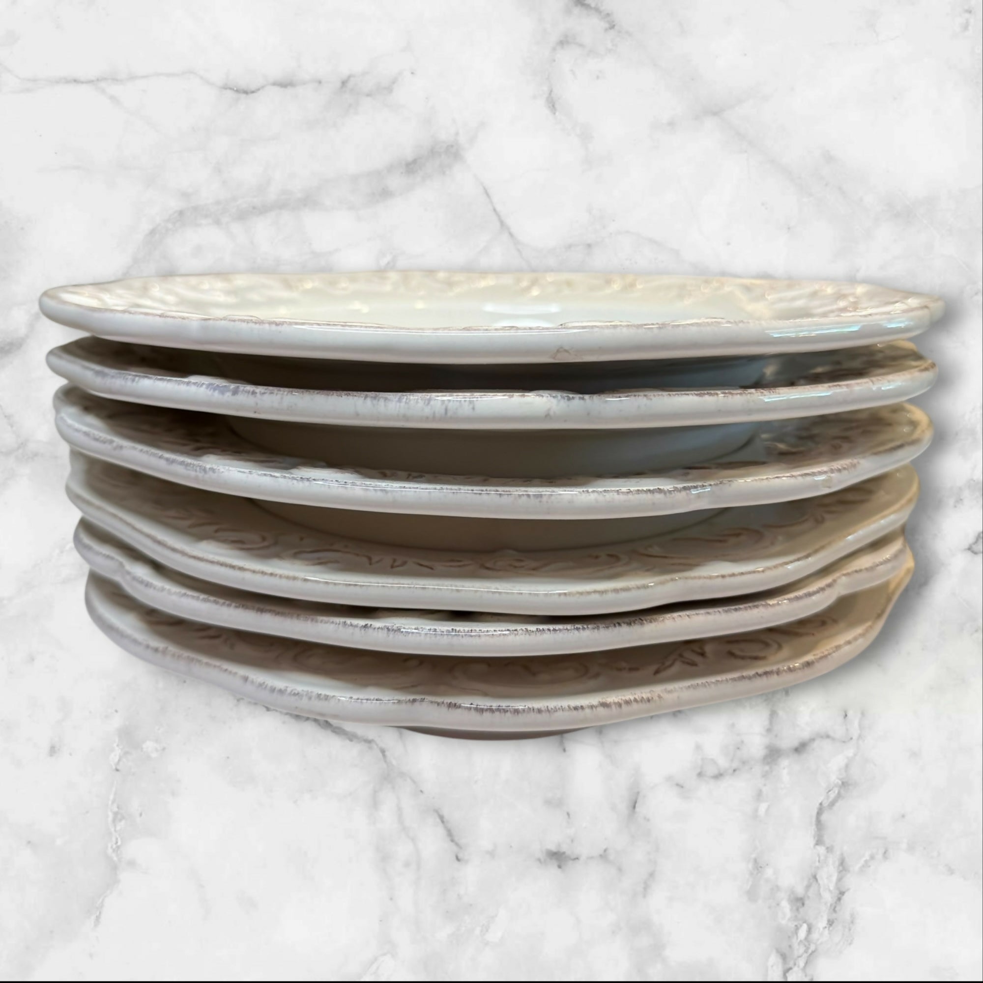Sur La Table Baroque Embossed Pasta Bowls | Set of 6 | Gently Used
