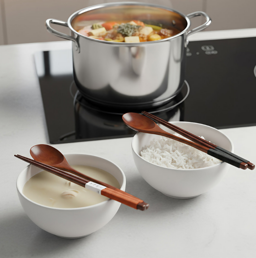 Anygleam Mixed Color 4pcs Wooden Chopsticks and Long Ladle Set Reusable Kitchen Tableware