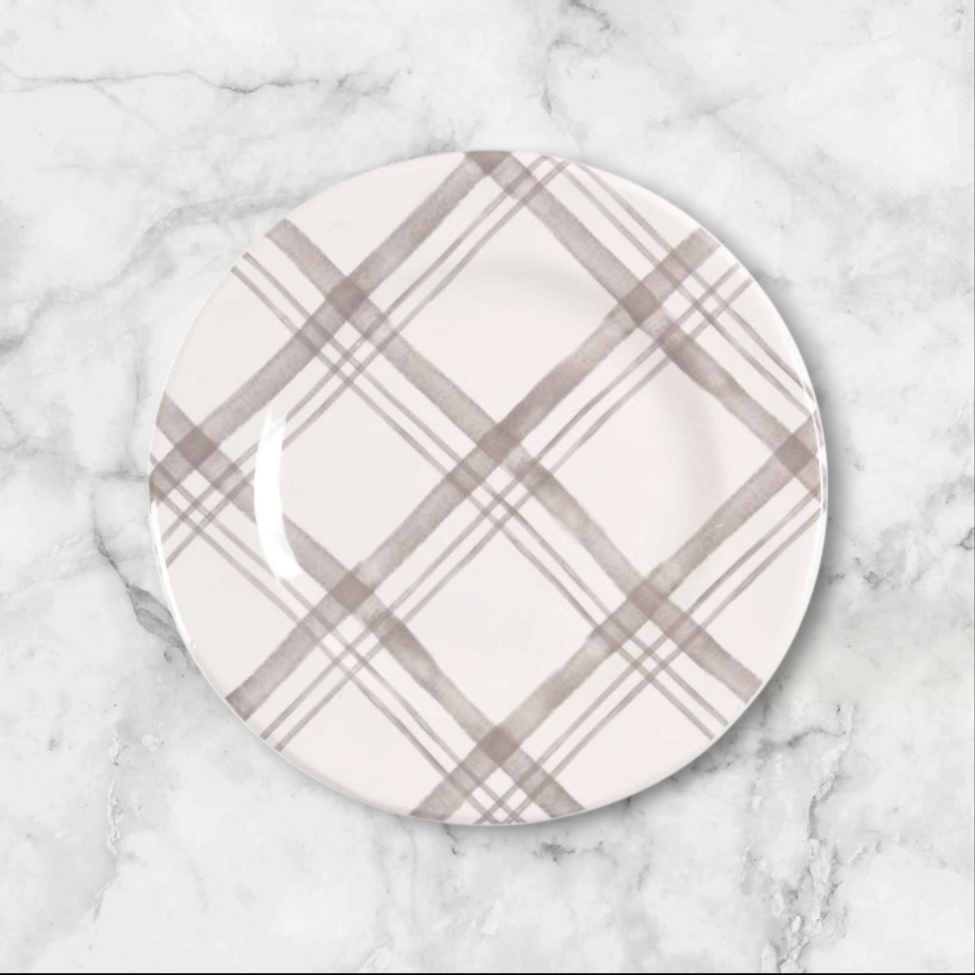 Pier 1 Linen Gray Plaid Salad Plates | Set of 6 | Ironstone | Excellent Condition