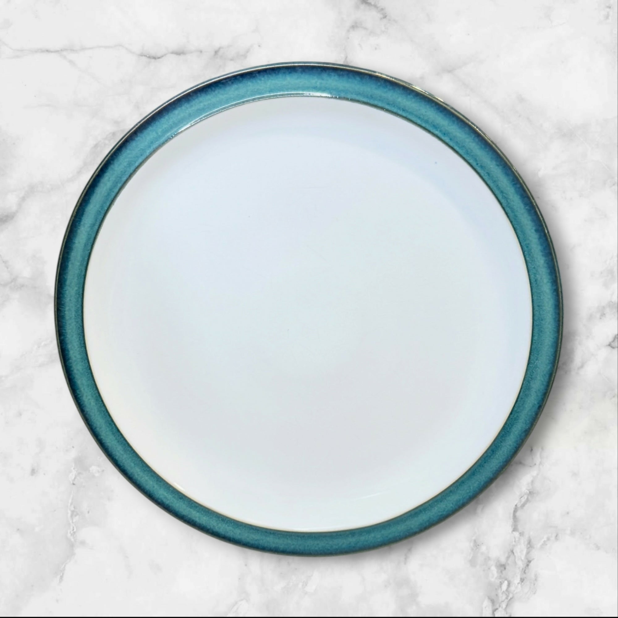 Denby Langley Greenwich Dinner Plates Set of 4 Green Rim 10.25” Stoneware