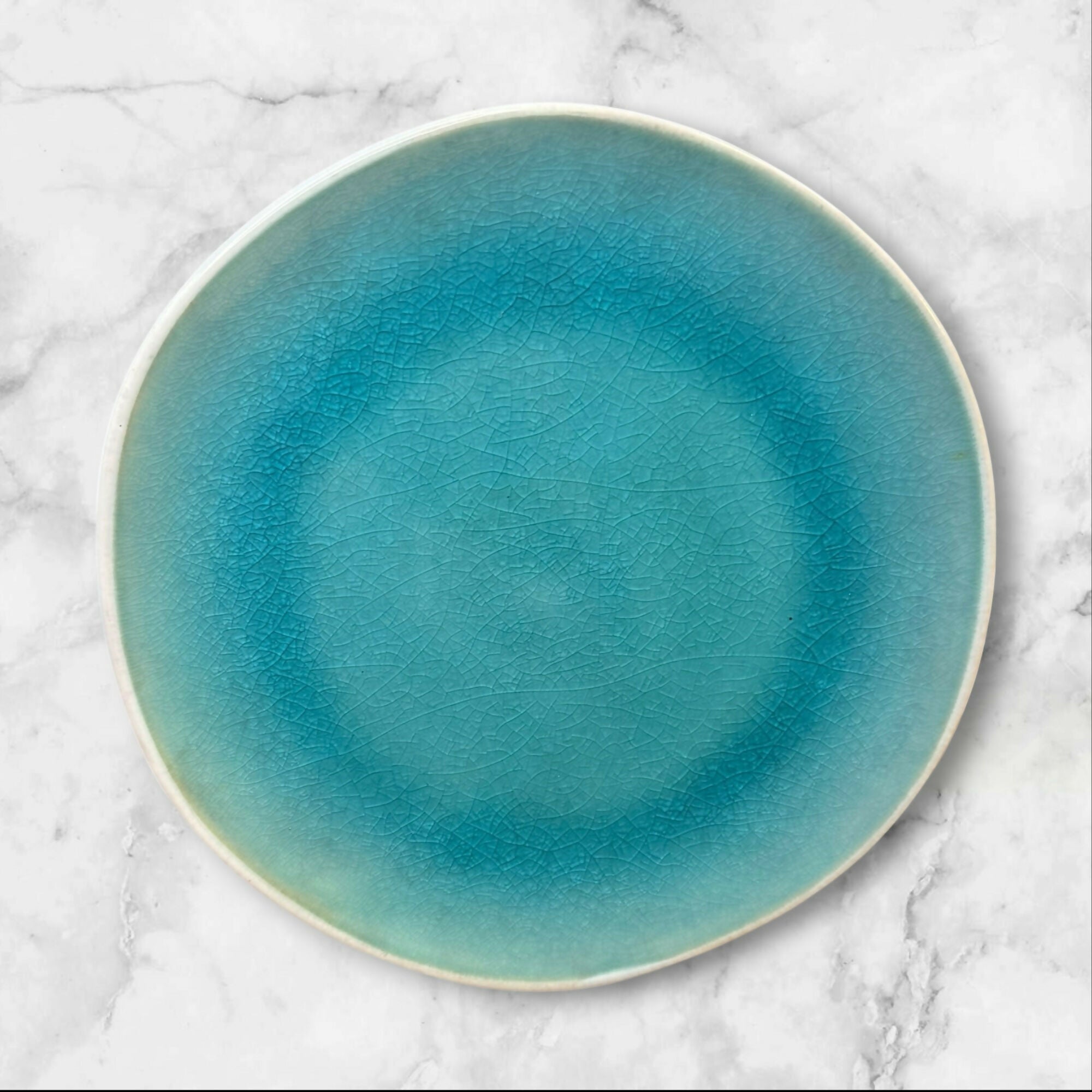Roscher & Co Crackle Glass Turquoise Dinner & Salad Plates | Set of 8 | Good Condition