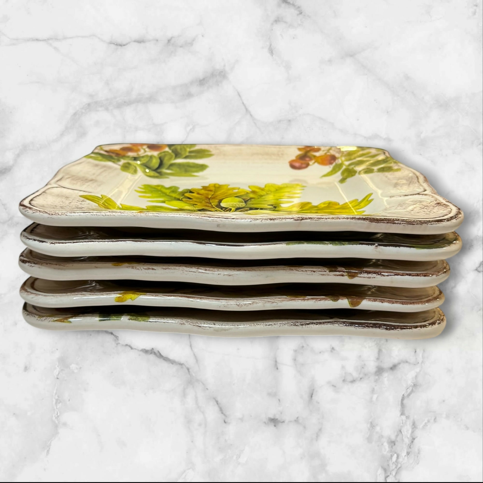 Sur La Table Acorn & Fig Square Luncheon Plates | Set of 5 | Excellent Condition