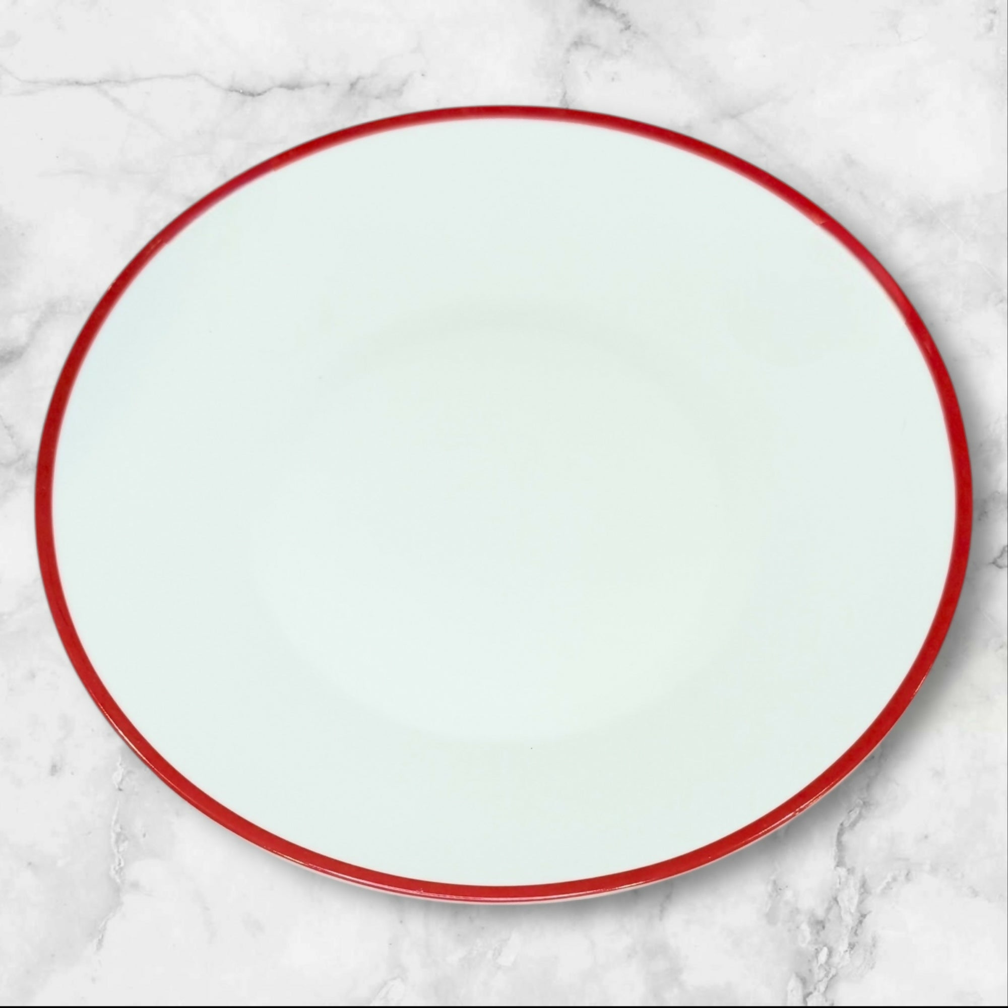 Crate & Barrel White Deep Dinner Plates Red Rim Round | Set of 3 | Excellent