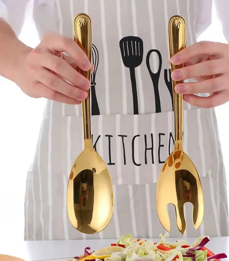 Anygleam Gold Giant Spoon & Fork Set – 2-Piece Stainless Steel