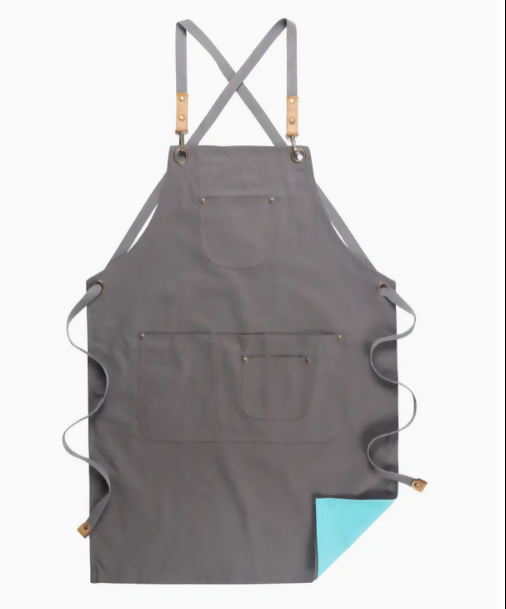 Anypron Blue Grey Cooking Apron for Men Women Chef Cafe Workwear