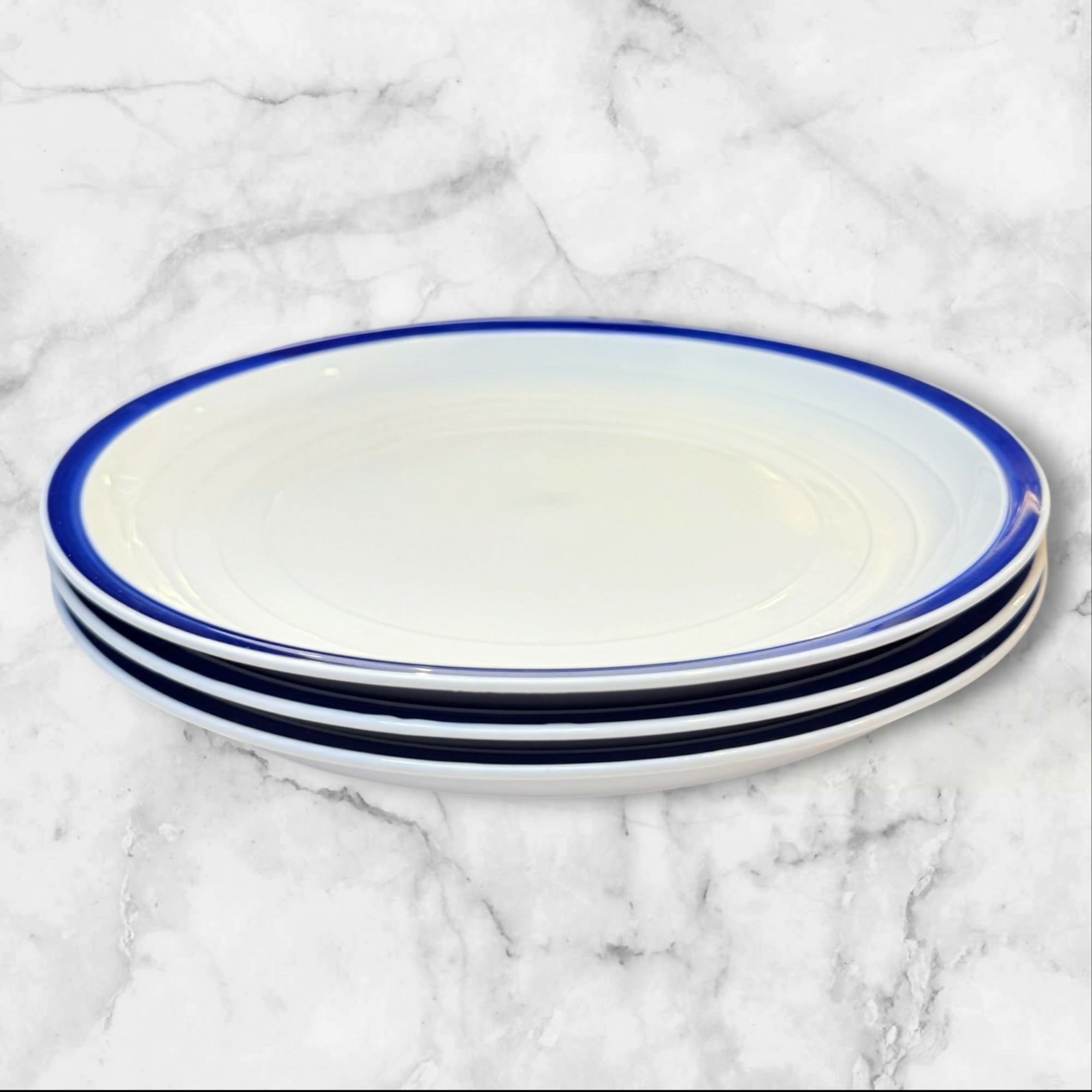 Gibson Designs Basic Living V Cobalt Dinner Plates Set of 3 Great Condition