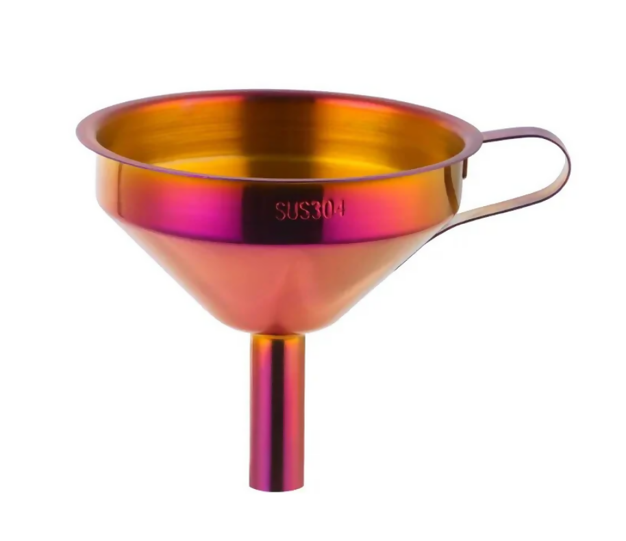 Anygleam Stainless Steel Funnel with Detachable Strainer –1 Pc Red Rainbow Wide Cone Mouth for Small Jars, Silver Kitchen Utensil