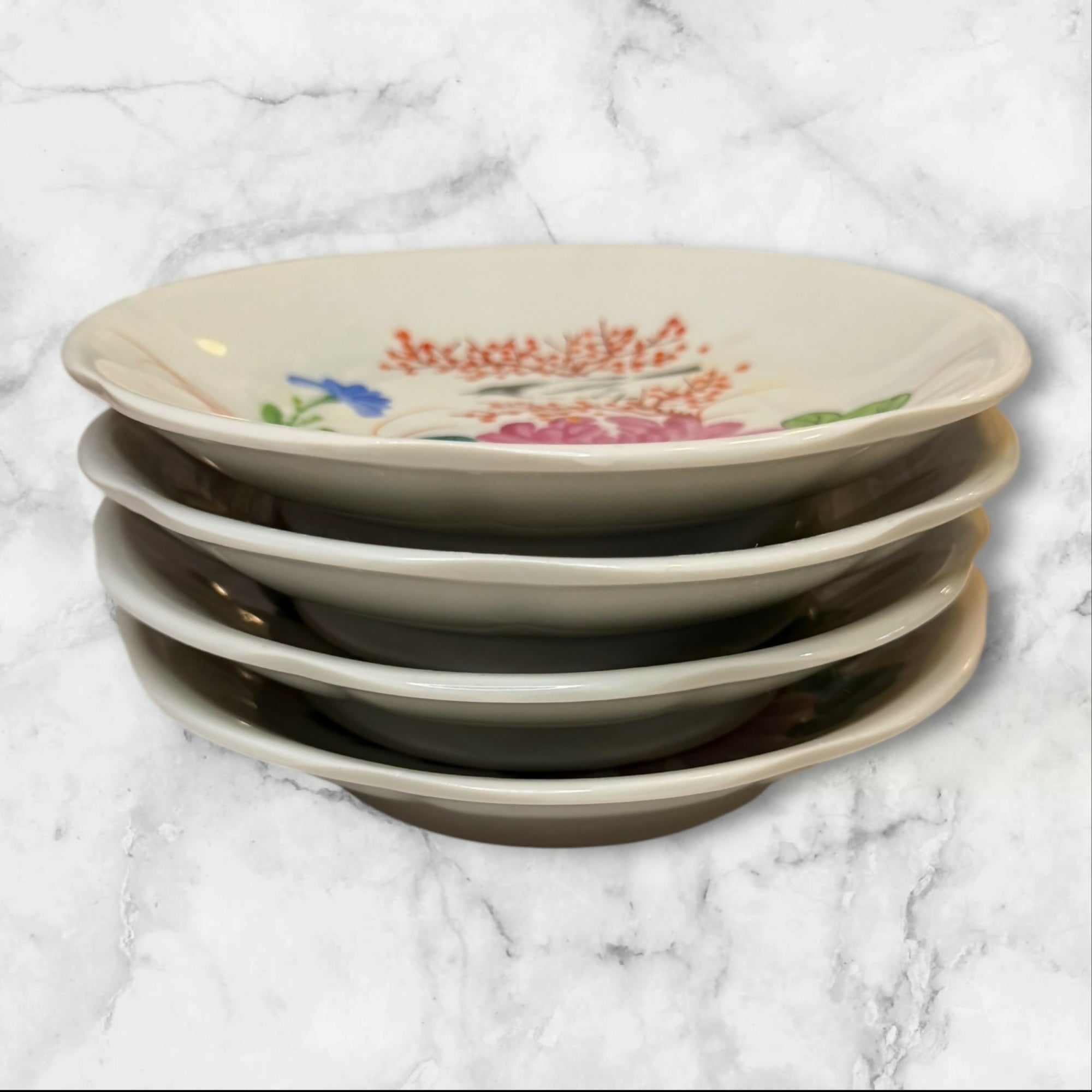 Vintage Japanese Bird & Floral Porcelain Bowls | Set of 4 | Great Condition