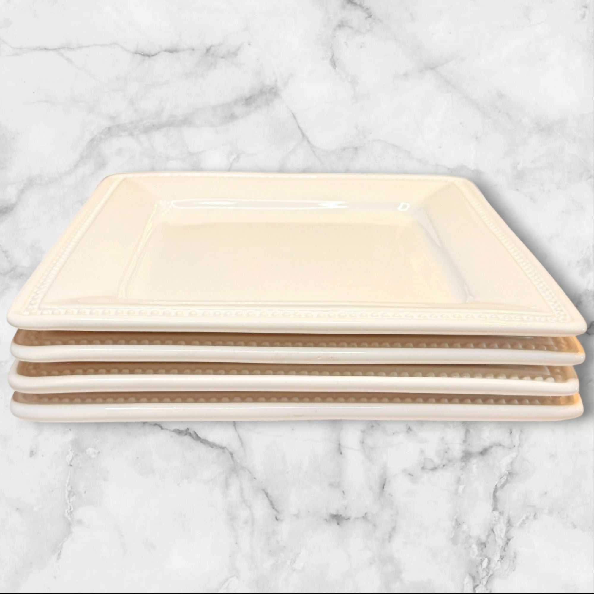 Crate & Barrel Beaded Square Salad Plates Italy | Set of 4 | Excellent