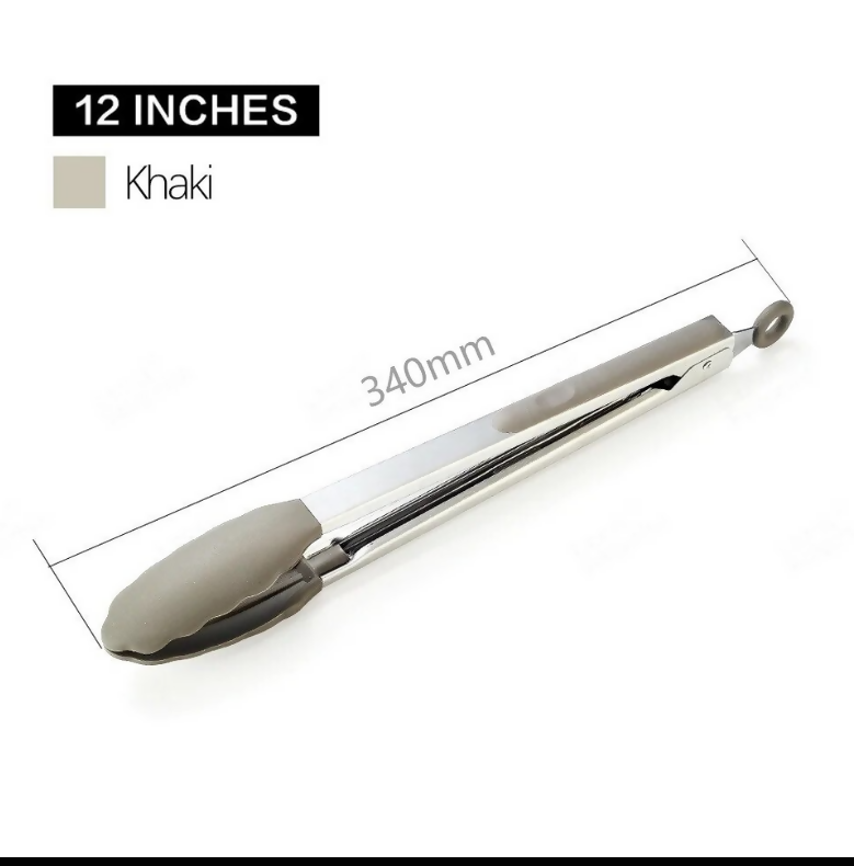 Anygleam Tong Stainless Steel Large Khaki Handle Clip Heat Resistant Cooking Baking Salad Steak Kitchen Gadget