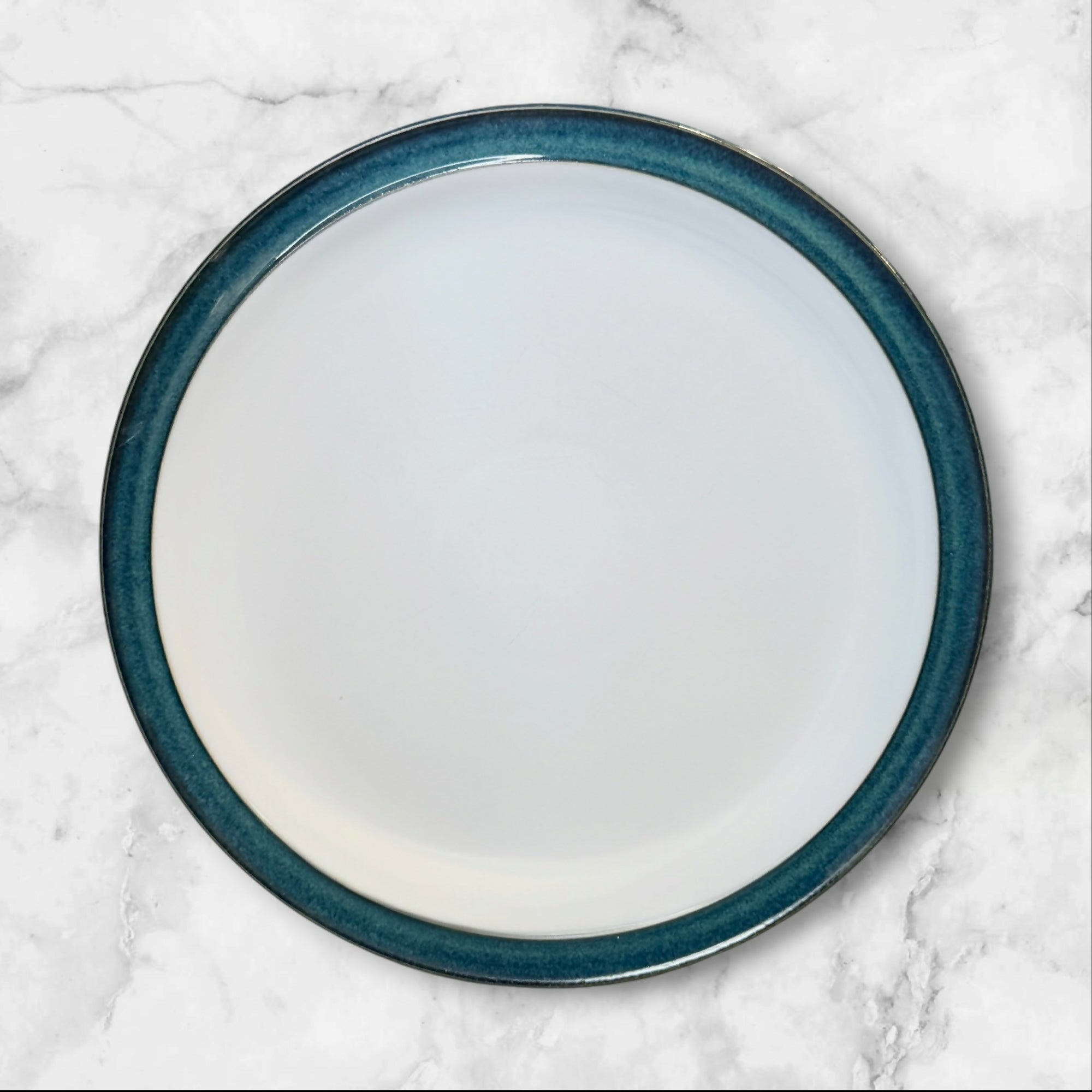 Denby Langley Greenwich Dinner Plates Set of 4 Green Rim 10.25” Stoneware