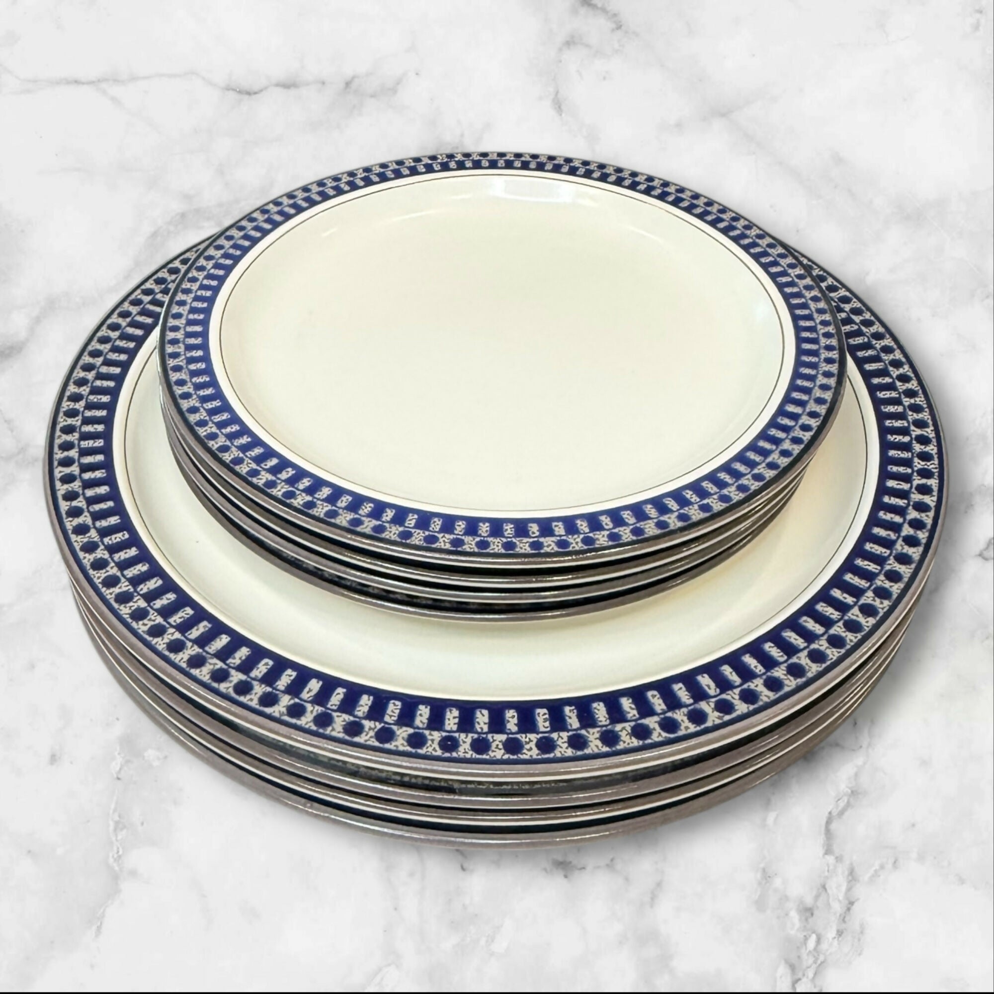 Mikasa Aztec Blue Salad & Dinner Plates | Set of 8 | Discontinued | Excellent