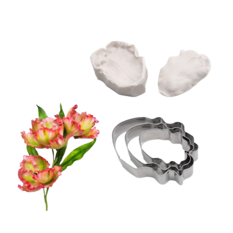 Anygleam Molder Cutter Grey 5PCS Set Poinsettia Veiner Impression Silicone Cake Baking Tools