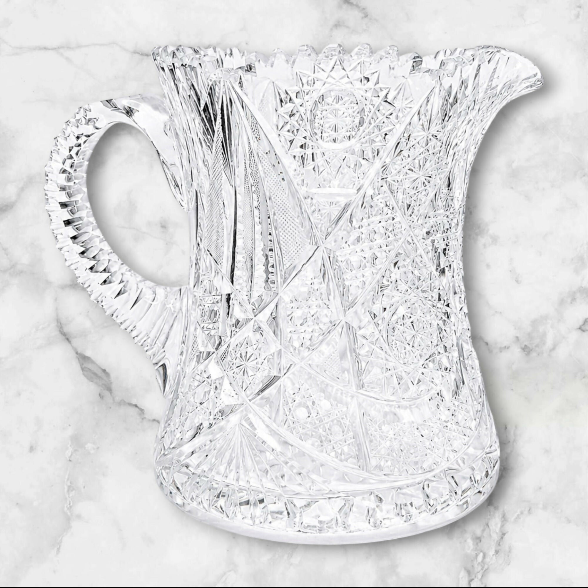 Vintage Cut Crystal Pitcher Water Jug | Brilliant Pressed Glass | Excellent
