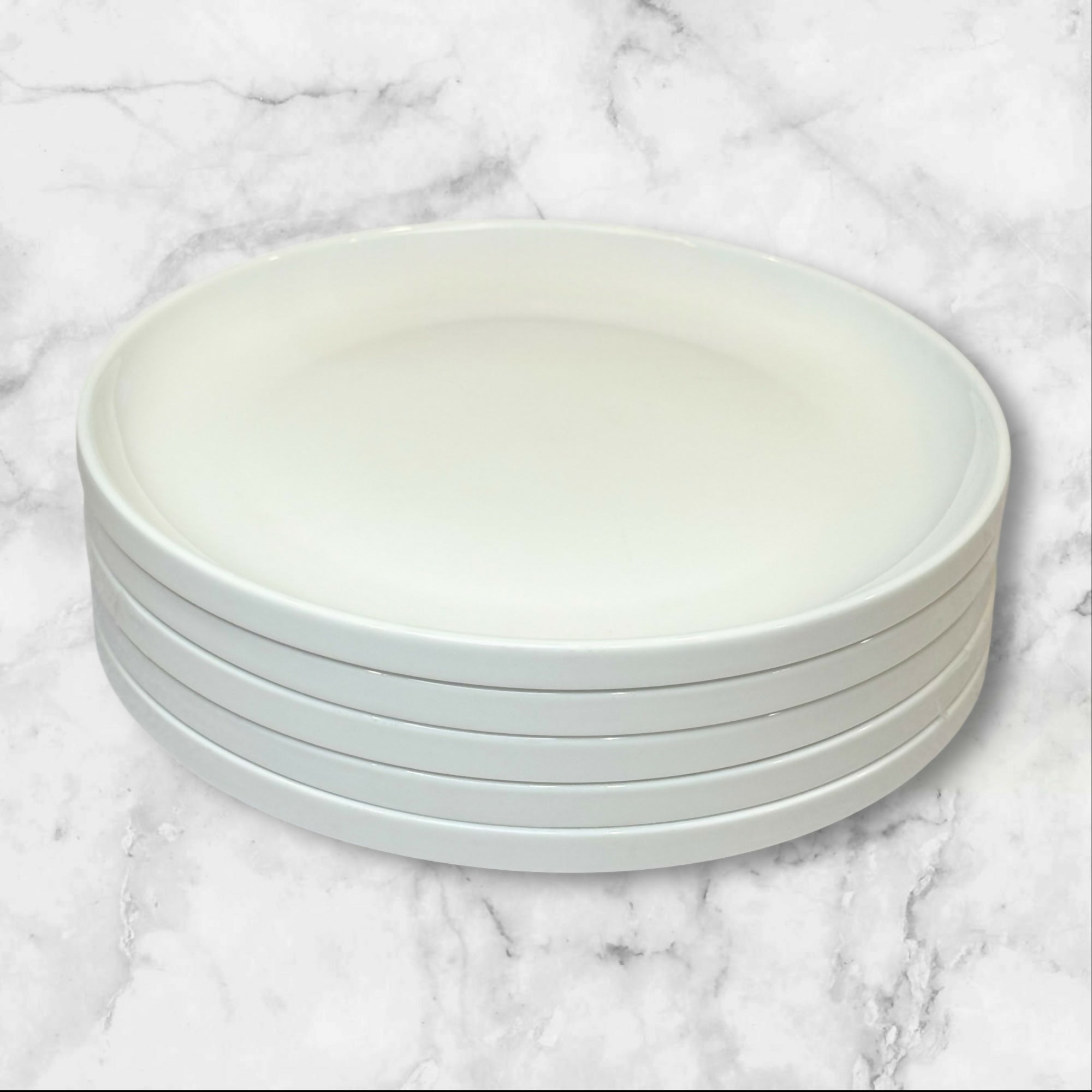 Crate & Barrel Raised Rim Dinner Plates | White Stoneware | Set of 5 | Good Condition