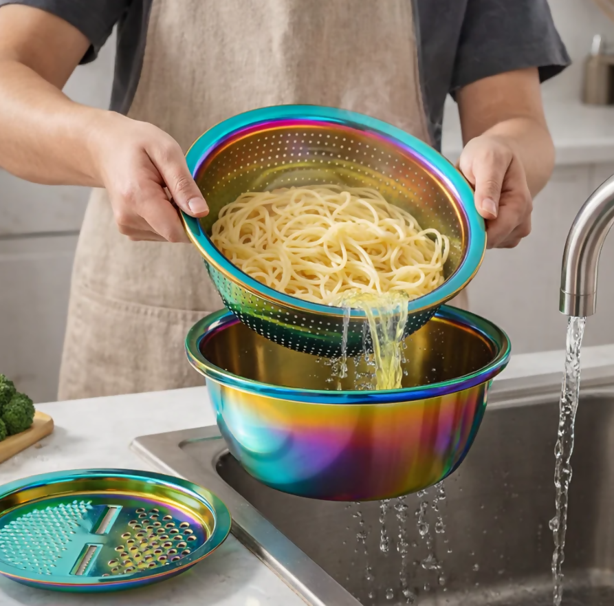 Anygleam Rainbow Stainless Steel Food Slicer – Multi-Function Kitchen Tool for Effortless Fruit & Vegetable Prep