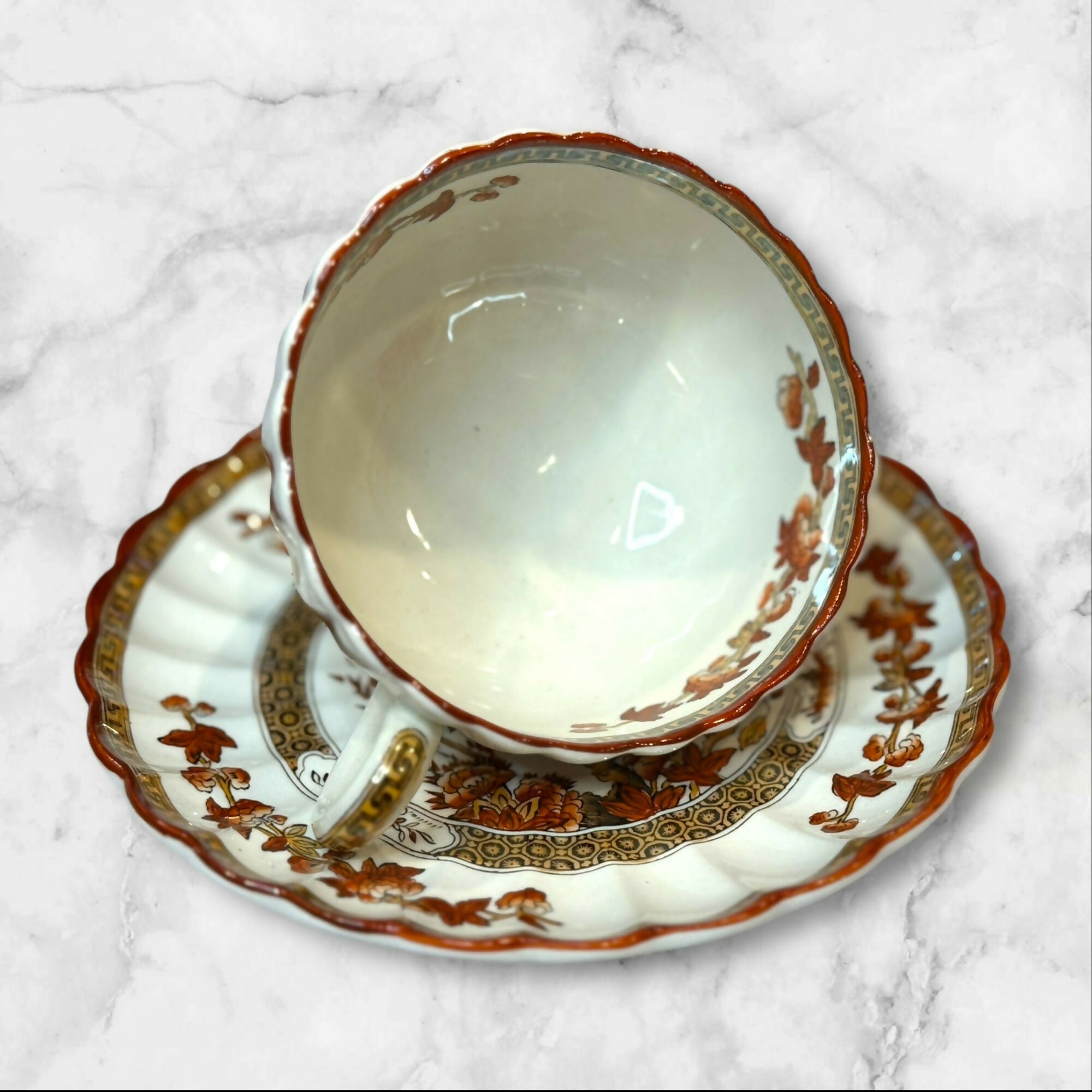 Spode Copeland India Tree Footed Cup & Saucer Sets | Set of 4 | Excellent Condition