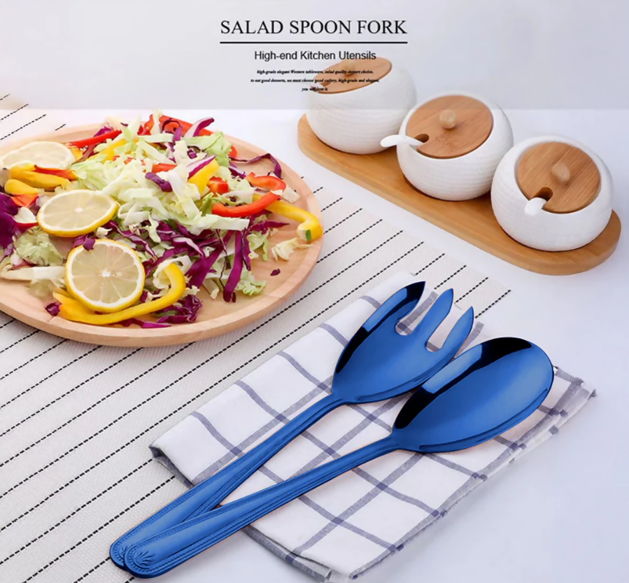 Anygleam Blue Giant Spoon & Fork Set – 2-Piece Stainless Steel