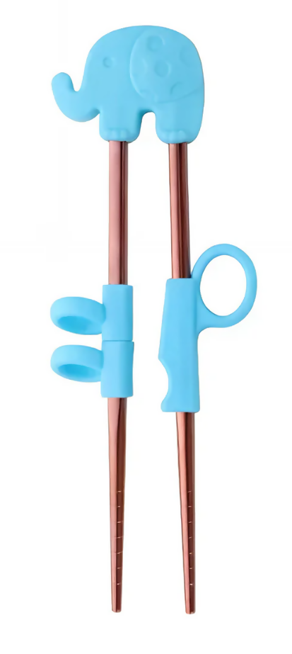 Anygleam Blue Red Rainbow Elephant Chopsticks – 1 Pair | Reusable Stainless Steel Cartoon Kids Utensils