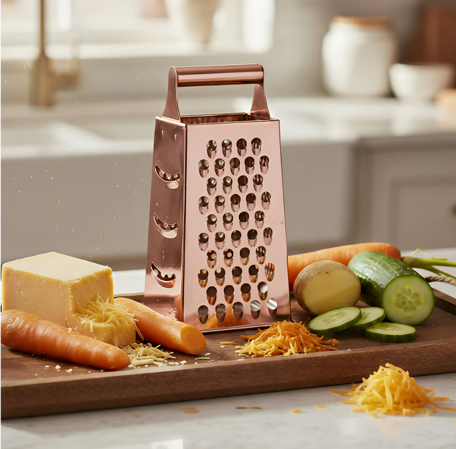 Anygleam Rose Gold Stainless Steel Food Slicer – Multi-Function Kitchen Tool for Fruits, Vegetables & More