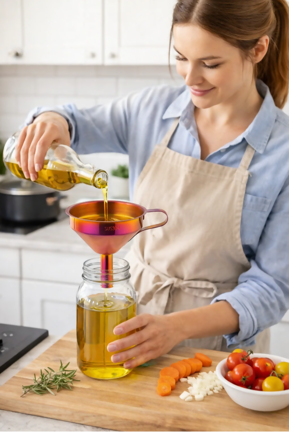 Anygleam Stainless Steel Funnel with Detachable Strainer –1 Pc Red Rainbow Wide Cone Mouth for Small Jars, Silver Kitchen Utensil