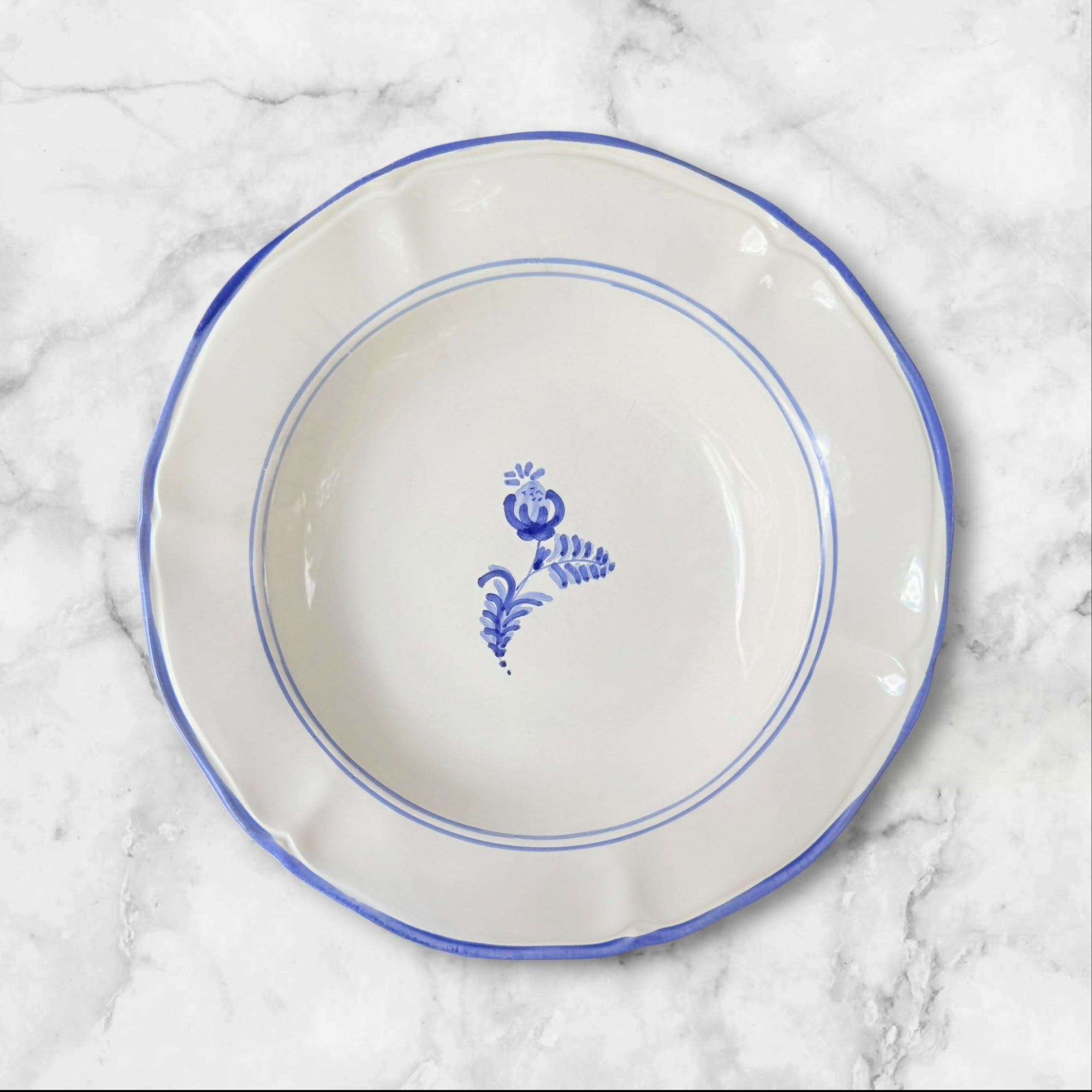 Crate & Barrel Italian Blue Floral Scalloped Bowls | Set of 4 | Rare