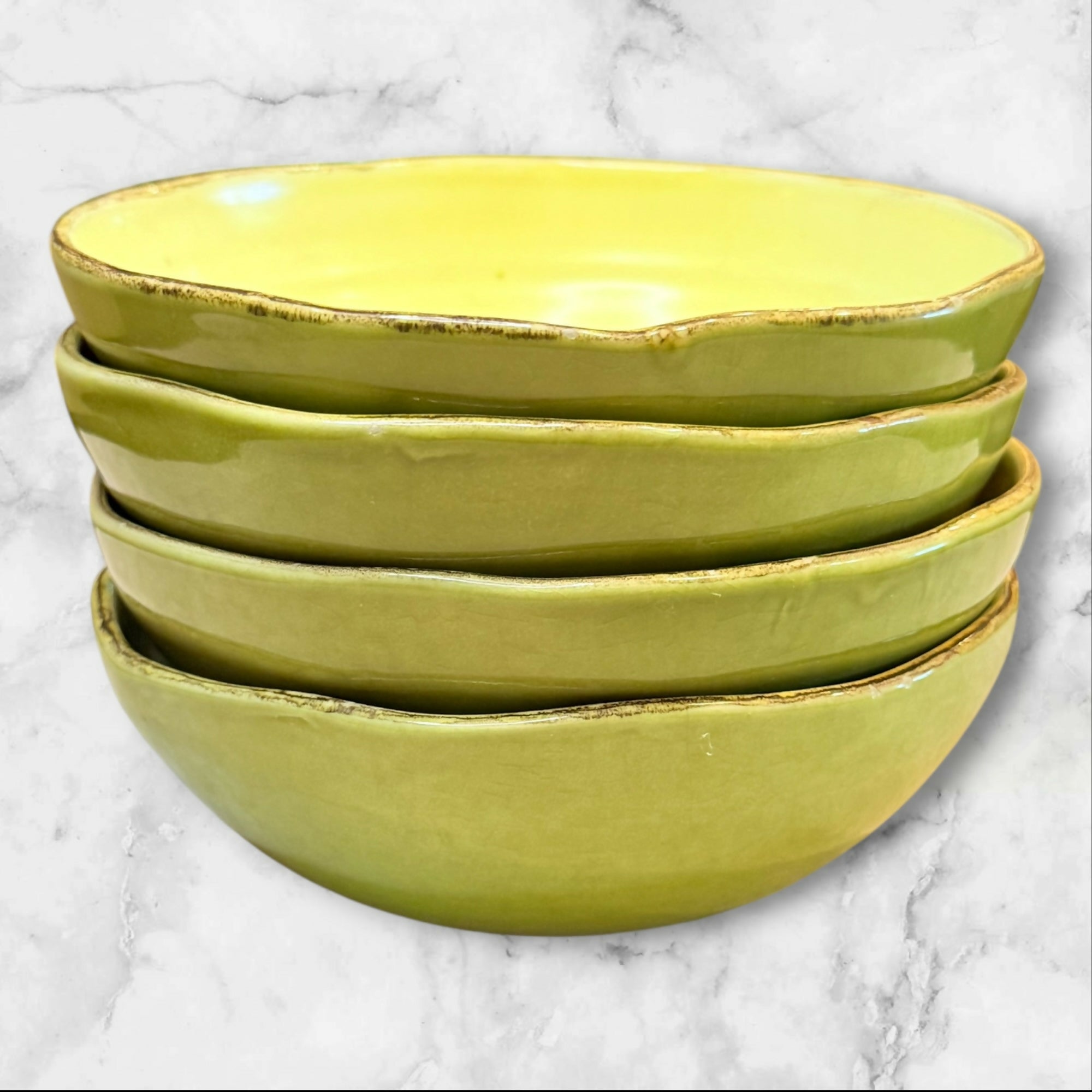 Il Hodo Ceramiche Rustic Lime Green Artisan Bowls Set of 4 Italy Gently Used