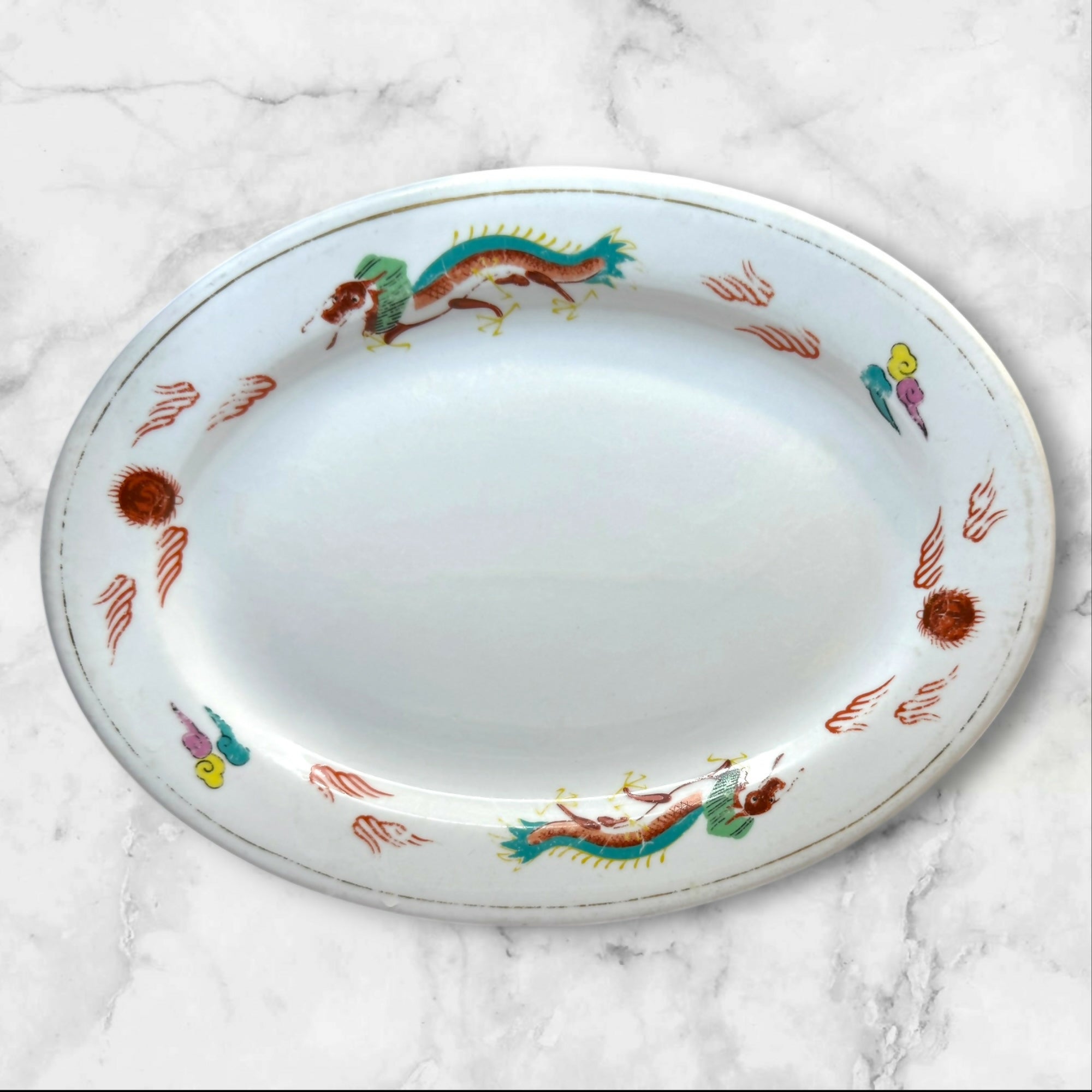 Cathay China Dragon Oval Serving Platters | Set of 4 | Vintage Condition