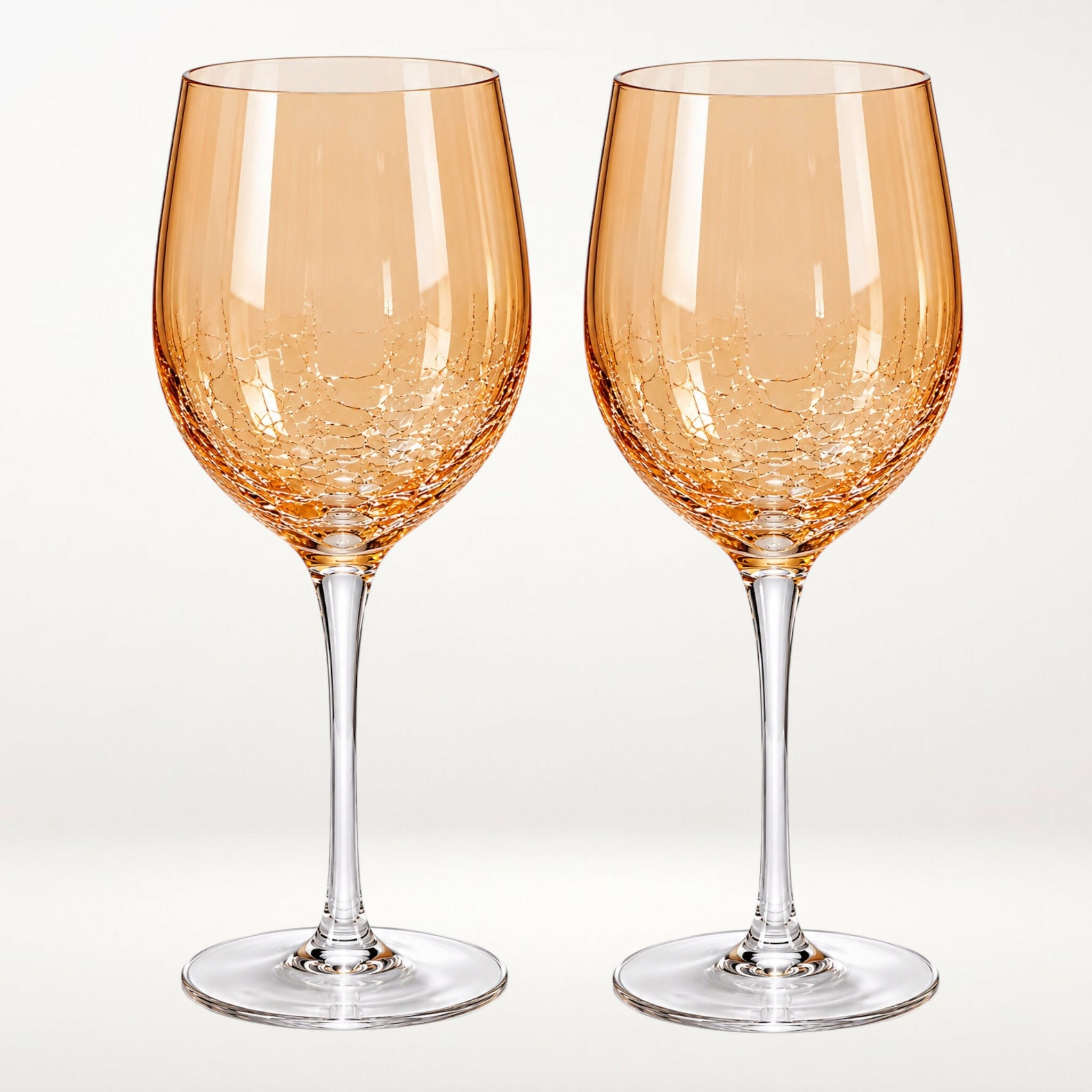Pier 1 Amber Crackle Golden Luster Wine Glasses | Set of 3 | Excellent