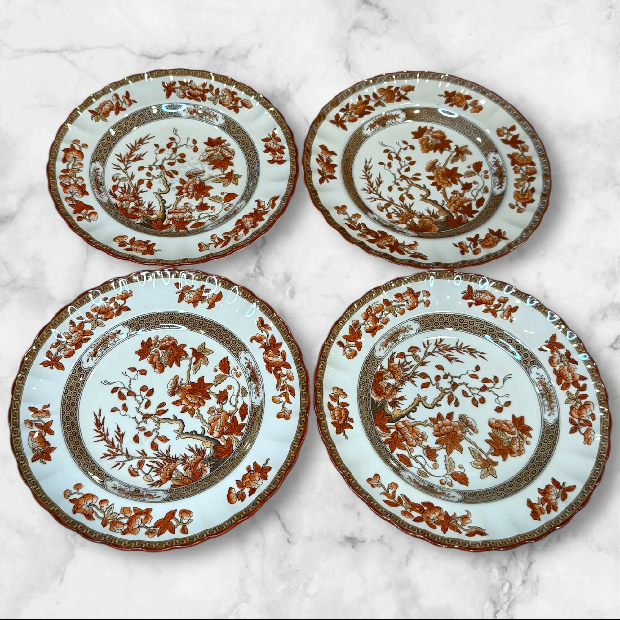Spode Indian Tree Orange Rust Salad Plates | Set of 4 | Great Condition