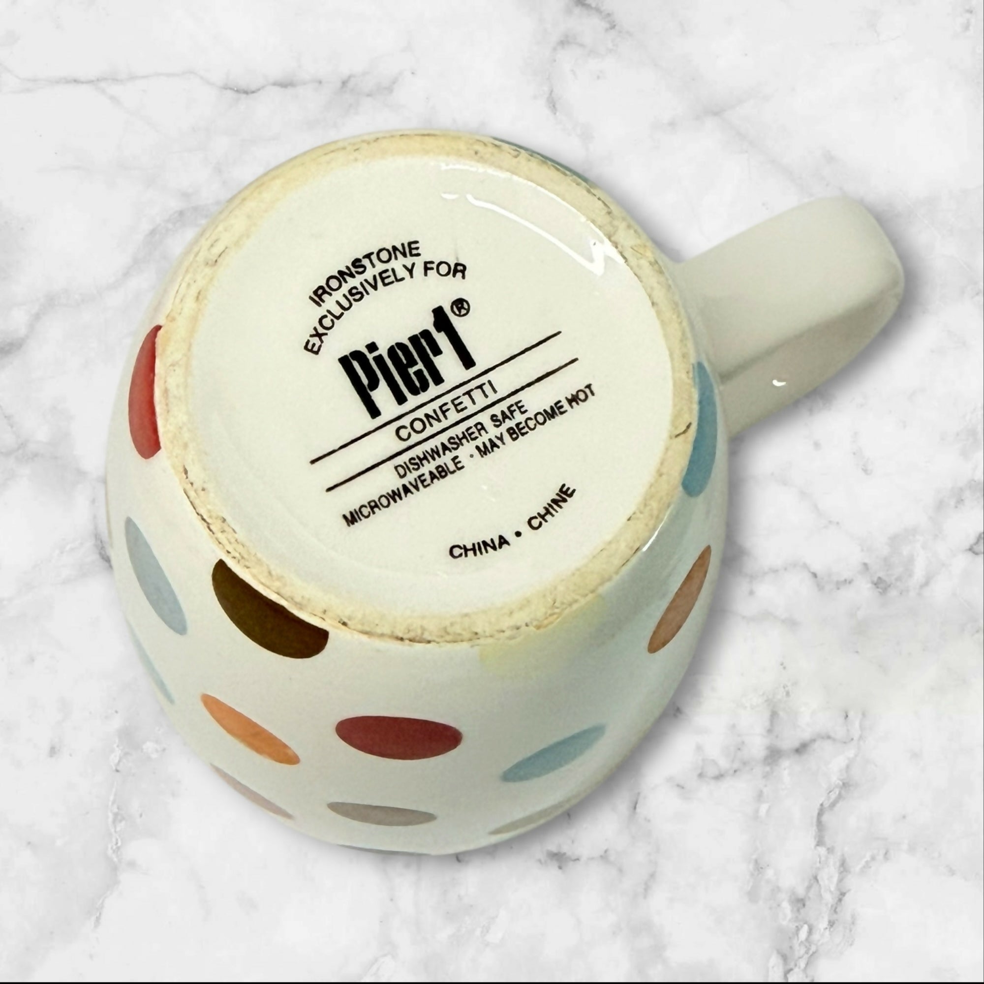 Pier 1 Confetti Polka Dot Mugs Set of 2 | Colorful Ironstone Coffee Cups