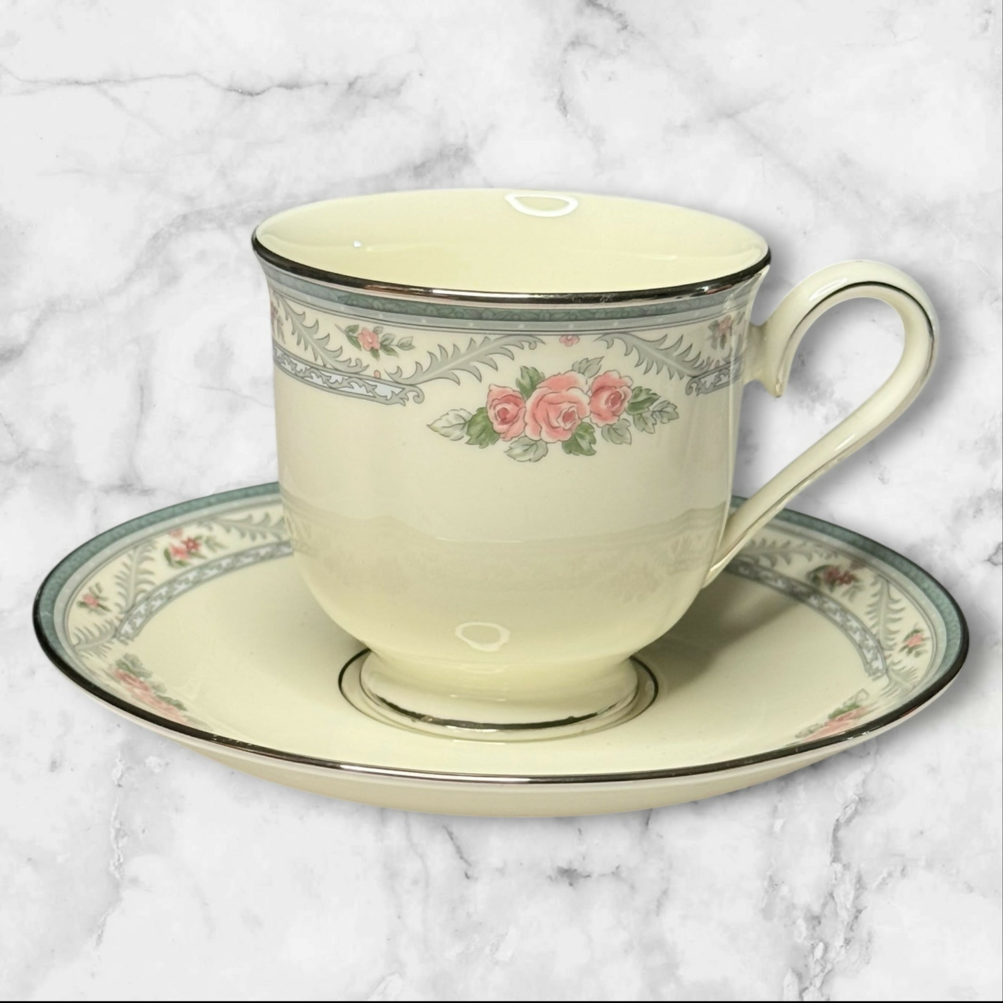 Lenox Country Romance Footed Cup & Saucer Set of 2 | Excellent Condition