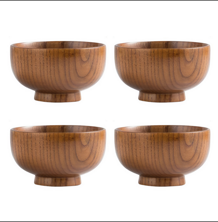 Anygleam Brown 4pcs Wooden Bowls Food Kitchen Tableware